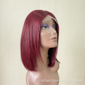 Good Quality Short African Woman Lace Front Bob Brazilian Remy Red Human Hair Wig Burgundy